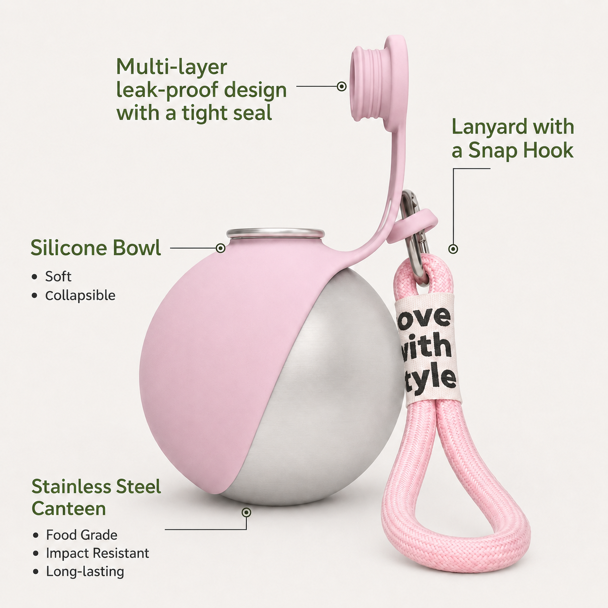Stainless Steel Dog Water Bottle With Clip