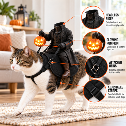 Headless Horseman Pet Costume With Pumpkin Glow